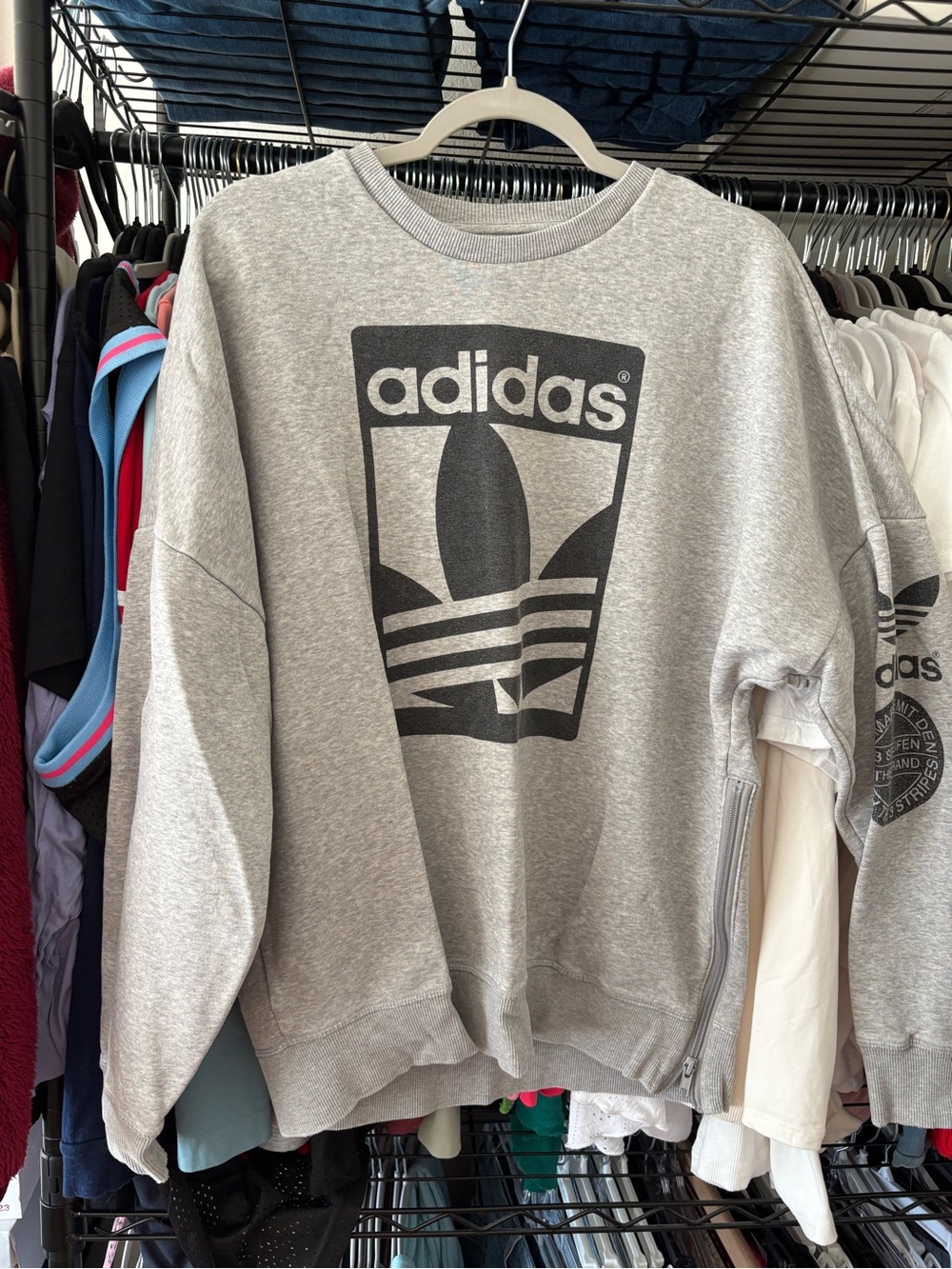 adidas Gray Crewneck Sweatshirt with Black Trefoil Logo